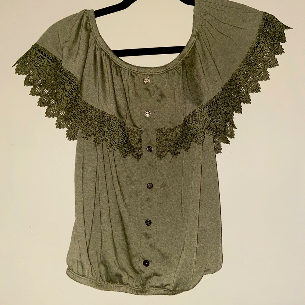 Beautiful olive colored off the shoulder top
